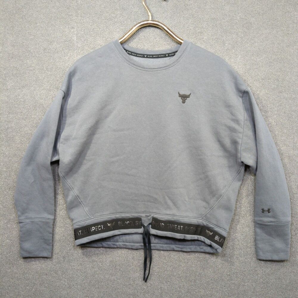 Under Armour Project Rock Sweatshirt Womens Medium Loose Crew Neck Tie Waist